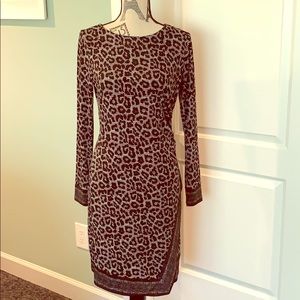 Michael Kors leopard print midi faux wrap dress.